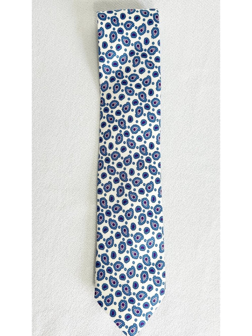 ETON Paisley Print Silk Tie in White/Blue/Purple/Pink